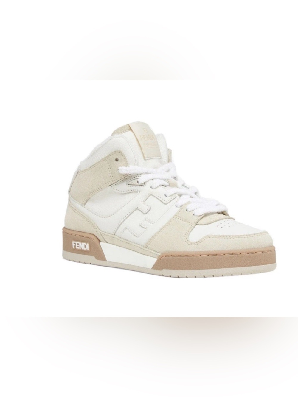 Fendi Cream & White High-Top Sneaker with Tan Accent